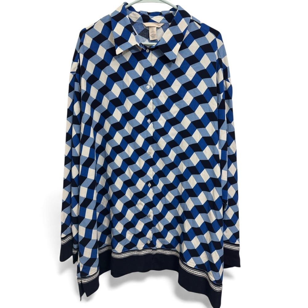 NWT H&M Blue and Black Geometric Shirt & Pant Set XL